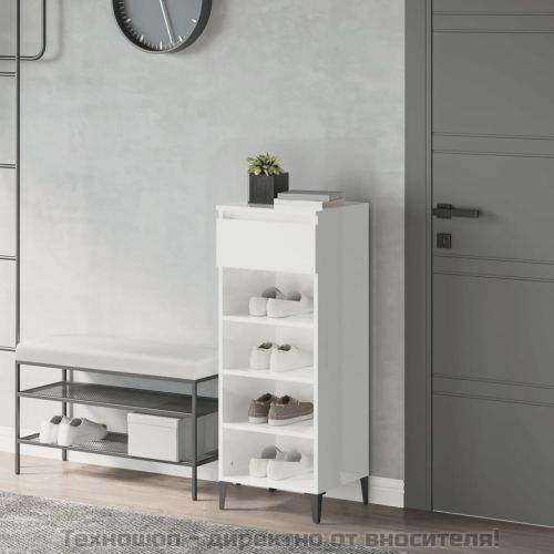Поставка за обувки, бял гланц, 40x36x105 см, инженерно дърво