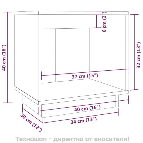 Нощно шкафче, бяло, 40x30x40 см, борово дърво масив