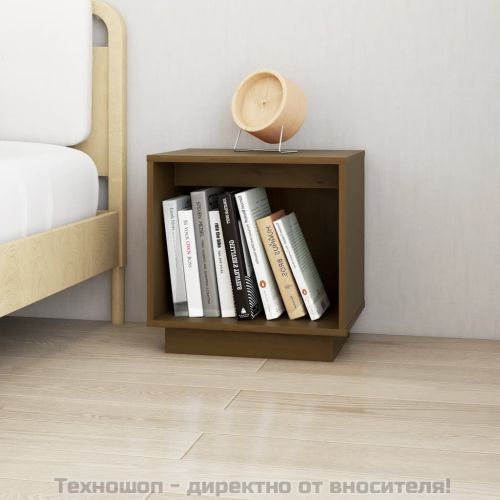 Нощно шкафче, меденокафяво, 40x30x40 см, борово дърво масив