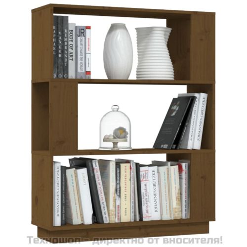 Библиотека/разделител за стая, меденокафява, 80x25x101 см, бор