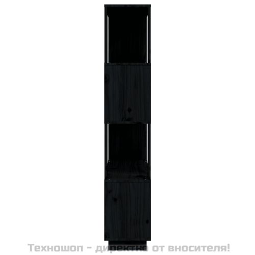 Библиотека/разделител за стая, черна, 80x25x132 см, бор масив