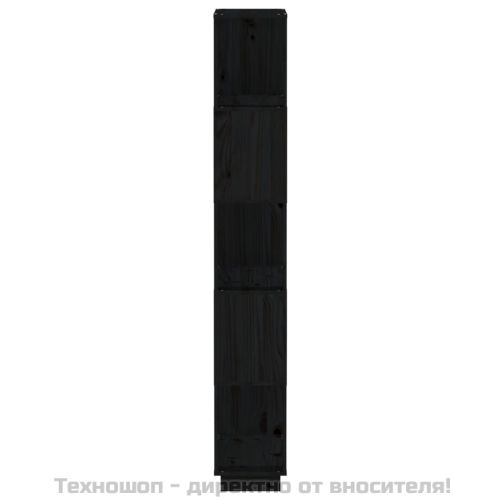 Библиотека/разделител за стая, черна, 80x25x163,5 см, бор масив