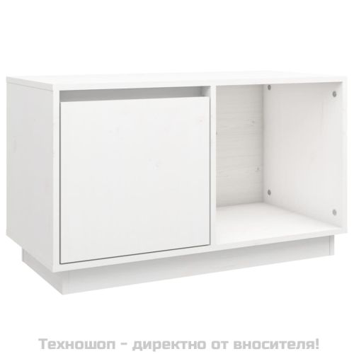 ТВ шкаф, бял, 74x35x44 см, бор масив