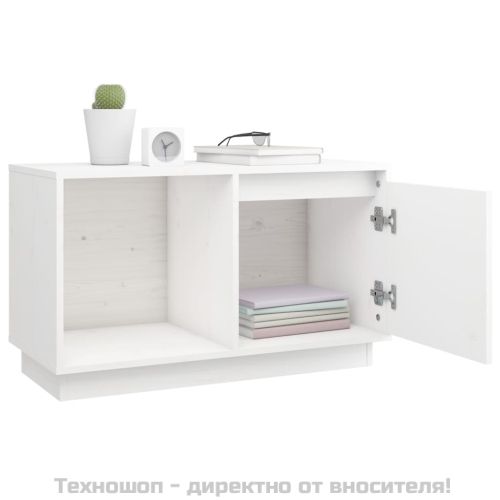 ТВ шкаф, бял, 74x35x44 см, бор масив