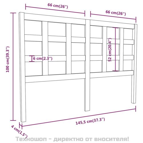 Горна табла за легло, черна, 145,5x4x100 см, бор масив