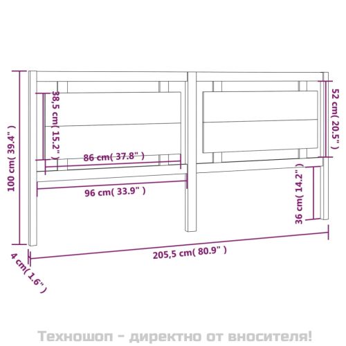 Горна табла за легло, черна, 205,5x4x100 см, бор масив