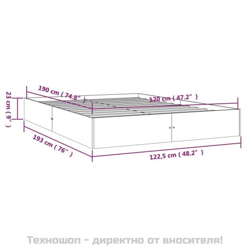 Рамка за легло, дърво масив, 120x190 см, Small Double