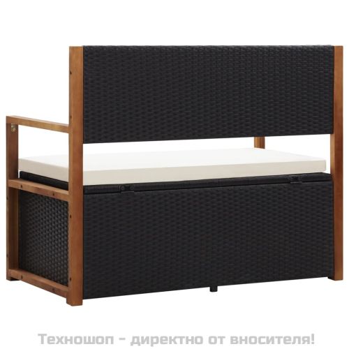 Пейка с място за съхранение 115 см полиратан акация масив черна