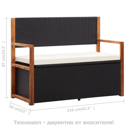 Пейка с място за съхранение 115 см полиратан акация масив черна