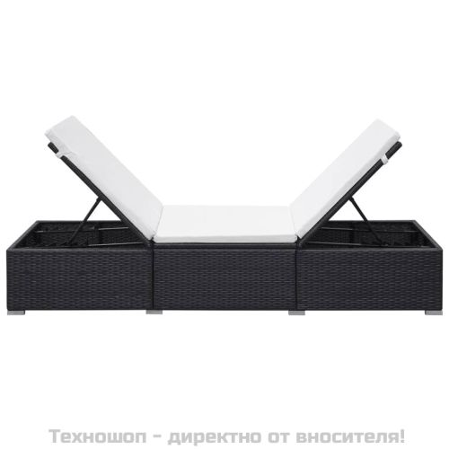 Шезлонг с шалте, черен полиратан