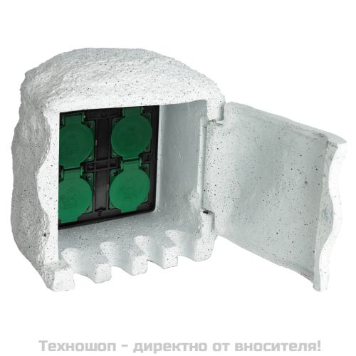 Градински контакт, 4 слота, водоустойчива смола, бял