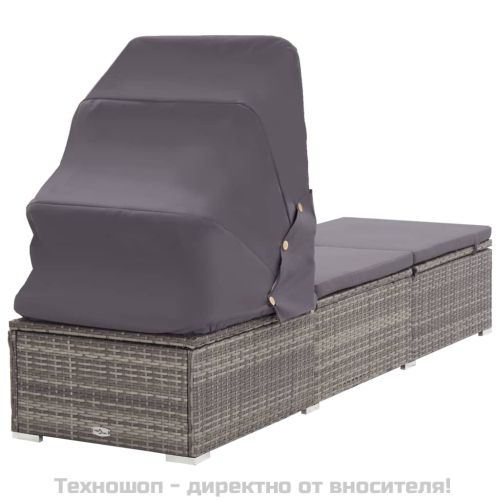 Шезлонг с шалте и навес, полиратан, сив