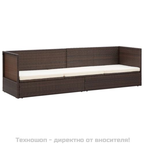 Градинско легло с възглавници, полиратан, кафяво