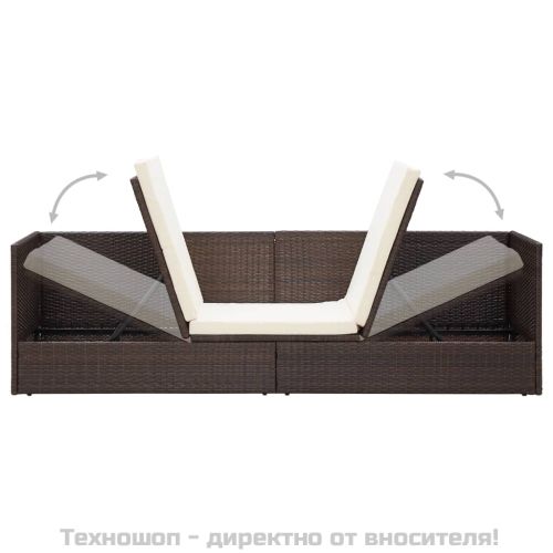 Градинско легло с възглавници, полиратан, кафяво