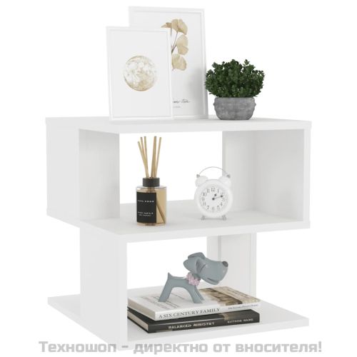 Странична маса, бяла, 40x40x40 см, инженерно дърво