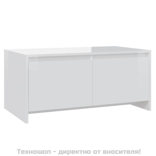 Кафе маса, бял гланц, 90x50x41,5 см, инженерно дърво