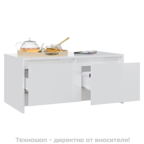 Кафе маса, бял гланц, 90x50x41,5 см, инженерно дърво