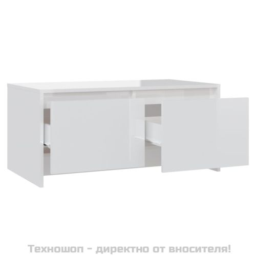 Кафе маса, бял гланц, 90x50x41,5 см, инженерно дърво