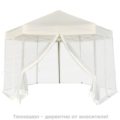 Шестоъгълна pop-up шатра с 6 стени кремавобяла 3,6x3,1 м