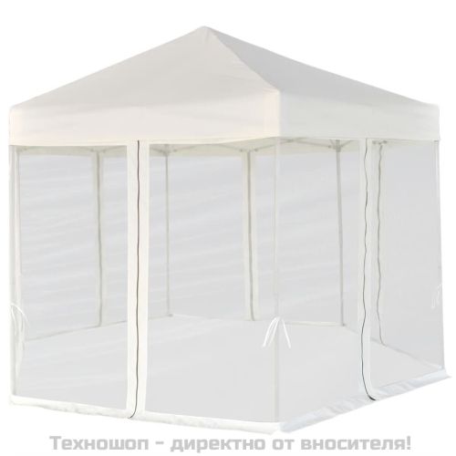 Шестоъгълна pop-up шатра с 6 стени кремавобяла 3,6x3,1 м