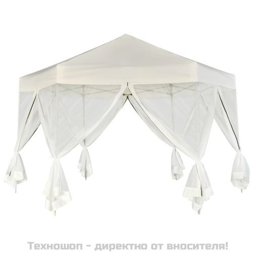 Шестоъгълна pop-up шатра с 6 стени кремавобяла 3,6x3,1 м