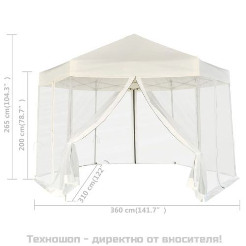 Шестоъгълна pop-up шатра с 6 стени кремавобяла 3,6x3,1 м