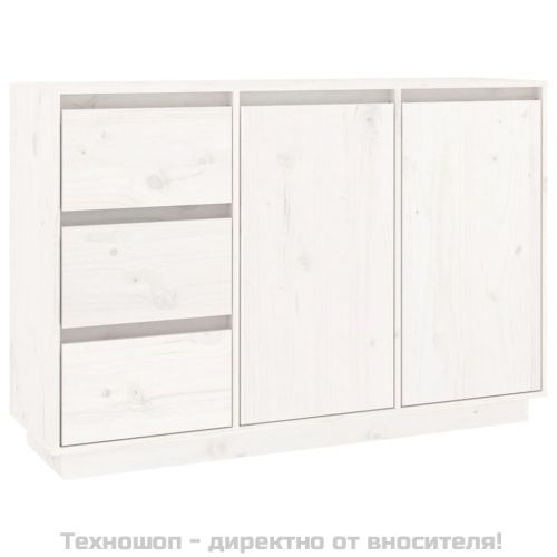 Сайдборд, бял, 111x34x75 см, бор масив