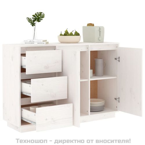 Сайдборд, бял, 111x34x75 см, бор масив