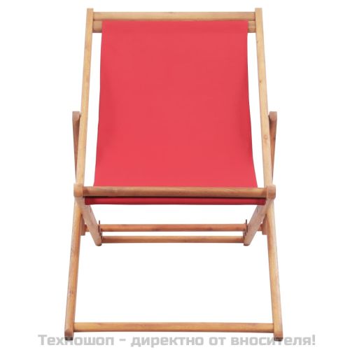 Сгъваем плажен стол, текстил и дървена рамка, червен
