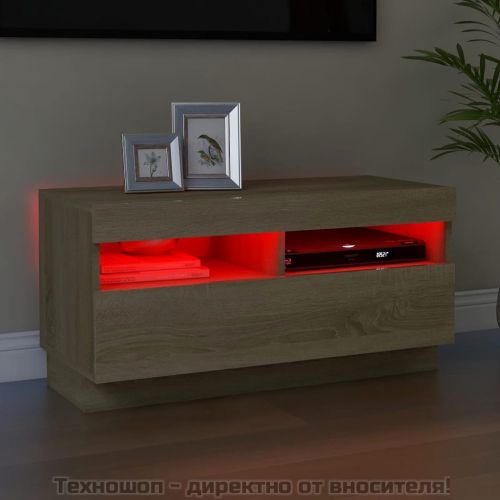 ТВ шкаф с LED осветление, дъб сонома, 80x35x40 см