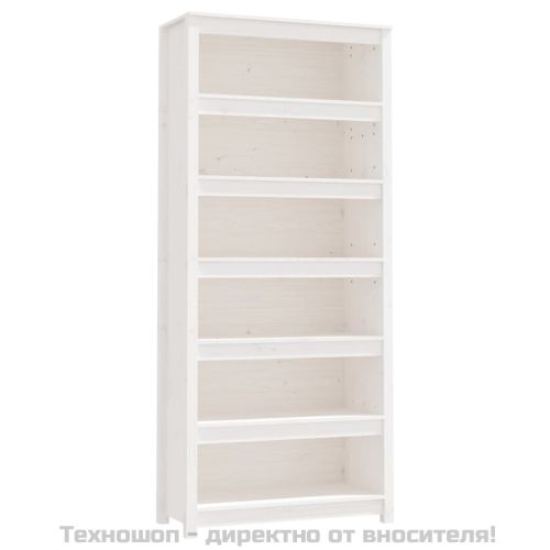 Библиотека, бяла, 80x35x183 см, борово дърво масив