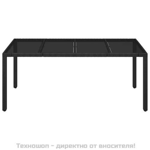 Градинска маса със стъклен плот черен 190x90x75 см полиратан