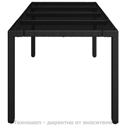 Градинска маса със стъклен плот черен 190x90x75 см полиратан
