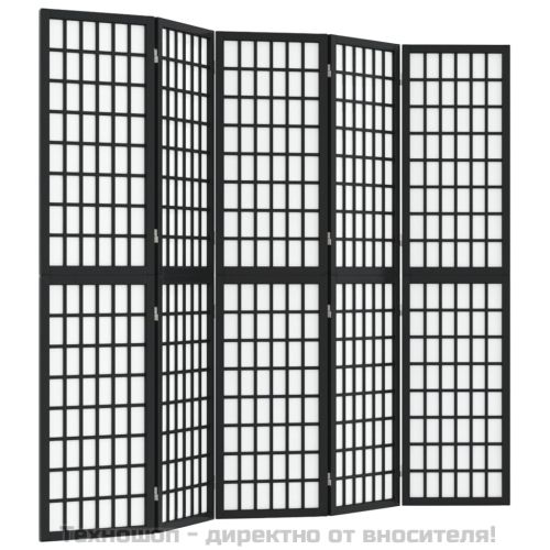 Параван за стая, 5 панела, японски стил, 200x170 cм, черен