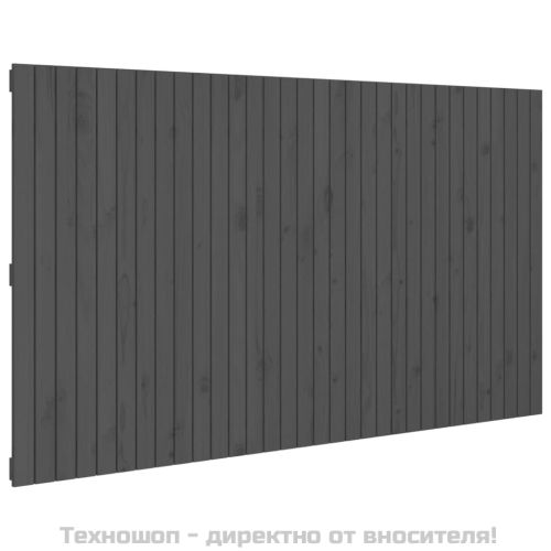 Стенна табла за спалня, сива, 204x3x110 см, борово дърво масив