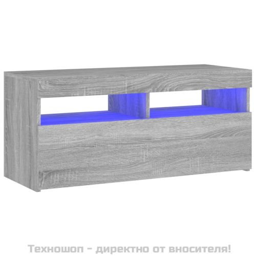 ТВ шкаф с LED осветление, сив сонома, 90x35x40 см