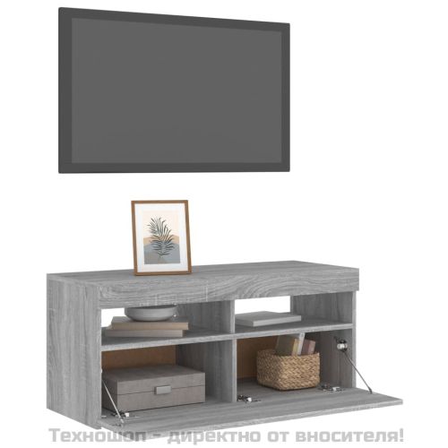 ТВ шкаф с LED осветление, сив сонома, 90x35x40 см