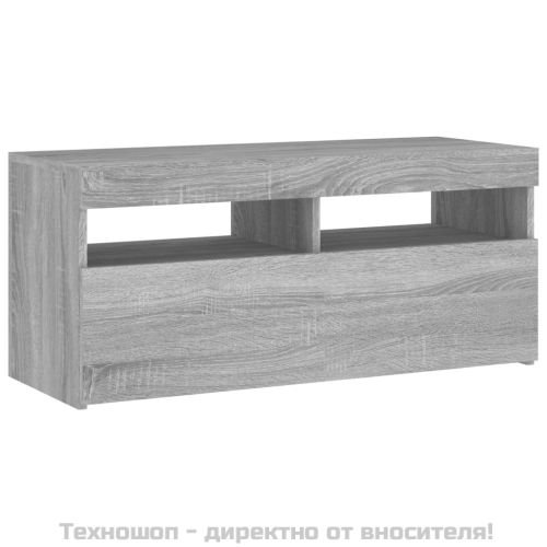 ТВ шкаф с LED осветление, сив сонома, 90x35x40 см