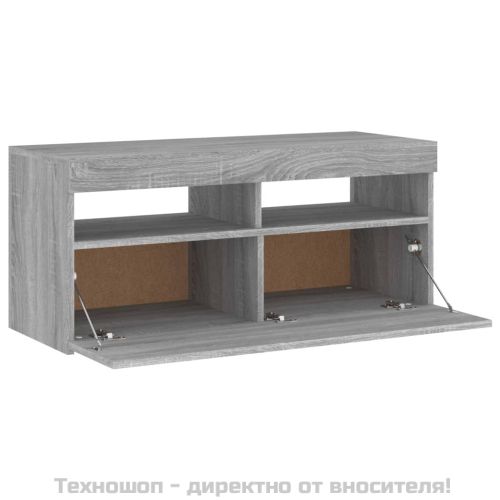 ТВ шкаф с LED осветление, сив сонома, 90x35x40 см