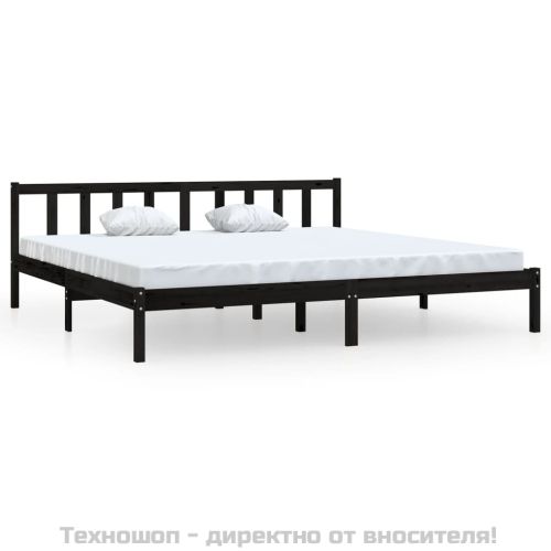 Рамка за легло, черна, борово дърво масив, 200x200 см