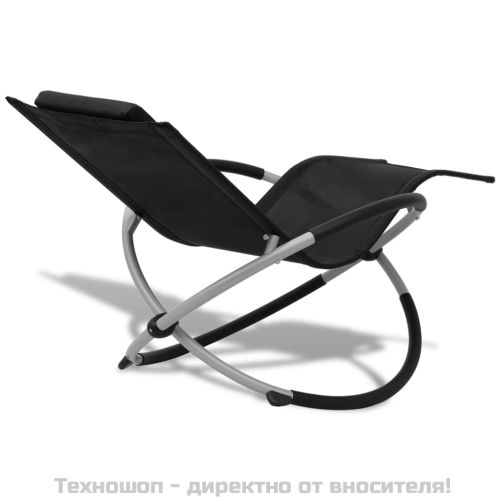 Външен геометричен шезлонг, стомана, черно и сиво