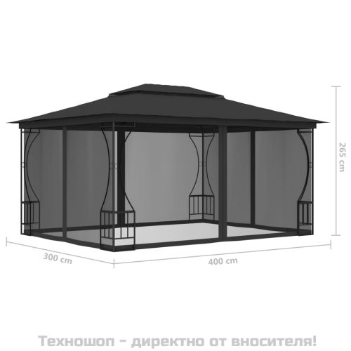 Градинска шатра с мрежи, 300x400x265 см, антрацит