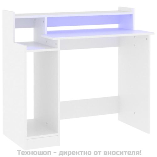 Бюро с LED осветление, бяло, 97x45x90 см, инженерно дърво