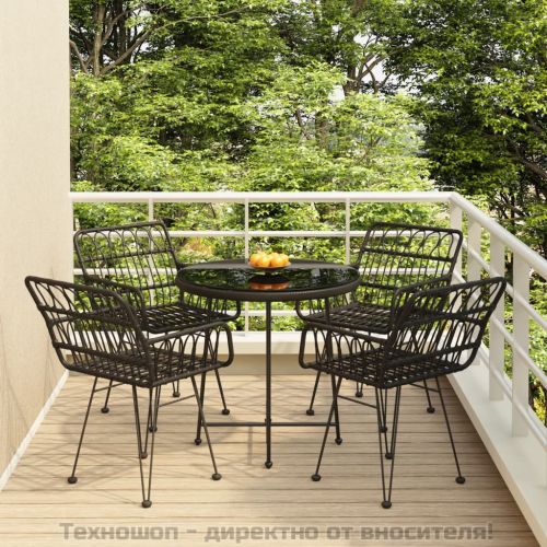 Градински трапезен комплект, 5 части, черен, полиратан