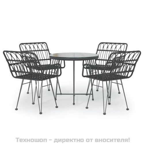 Градински трапезен комплект, 5 части, черен, полиратан