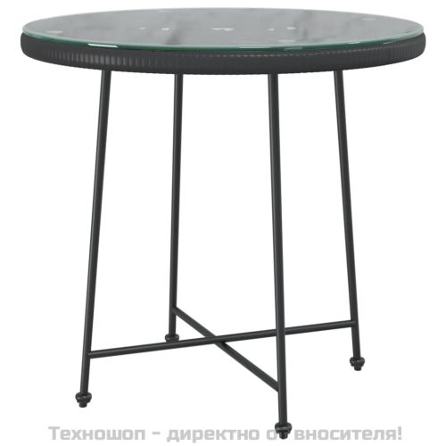 Градински трапезен комплект, 5 части, черен, полиратан