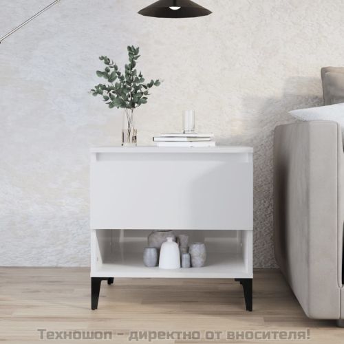 Странична маса, бял гланц, 50x46x50 см, инженерно дърво