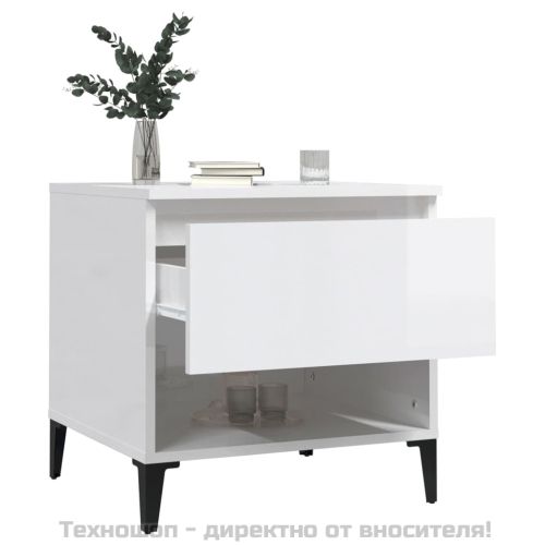 Странична маса, бял гланц, 50x46x50 см, инженерно дърво