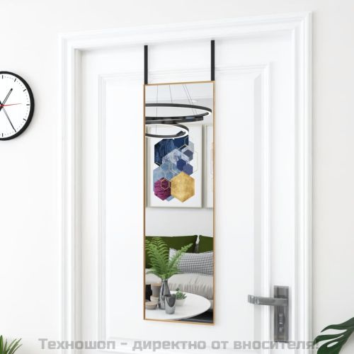 Огледало за врата, златисто, 30x100 см, стъкло и алуминий