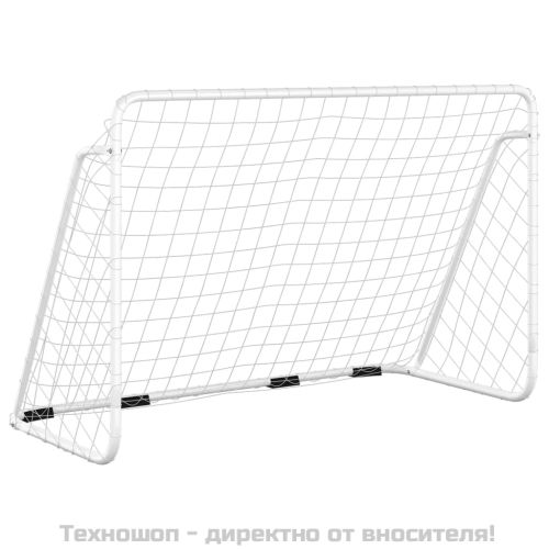 Футболна врата с мрежа, бяла, 180x90x120 см, стомана